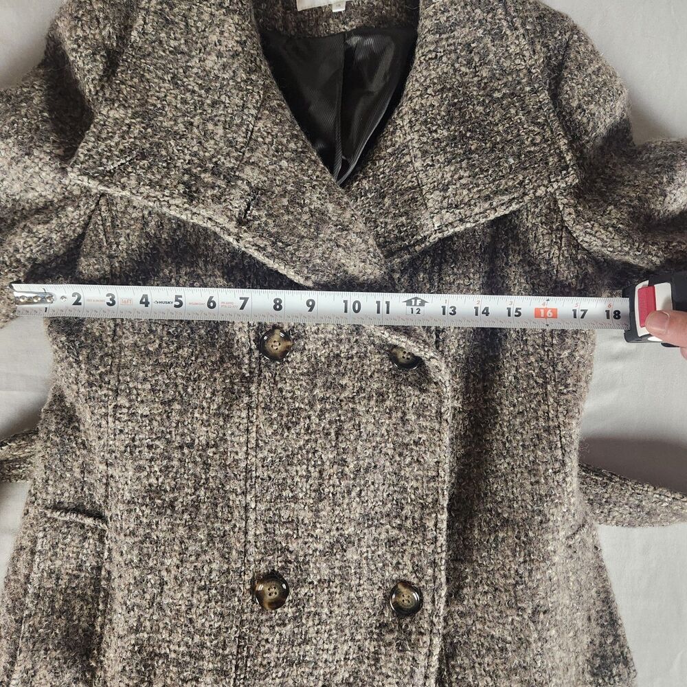 Calvin Klein Wool Blend Peacoat Jacket Womens Size 10 Brown Belted - Picture 7 of 11